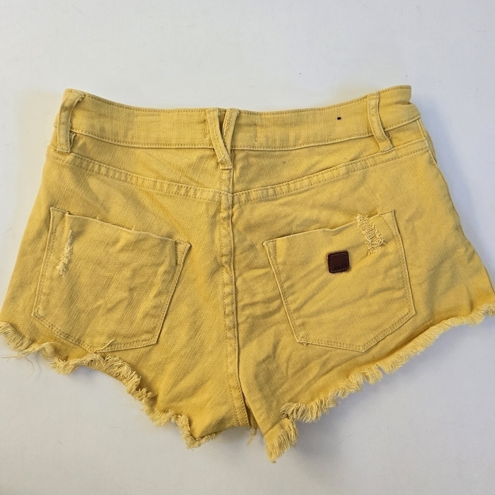Roxy mustard yellow denim cutoff distressed mid ti low rise short shorts sz 26 - Picture 3 of 10